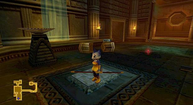 Sabre exploring a temple in an early Dinosaur Planet gameplay screenshot