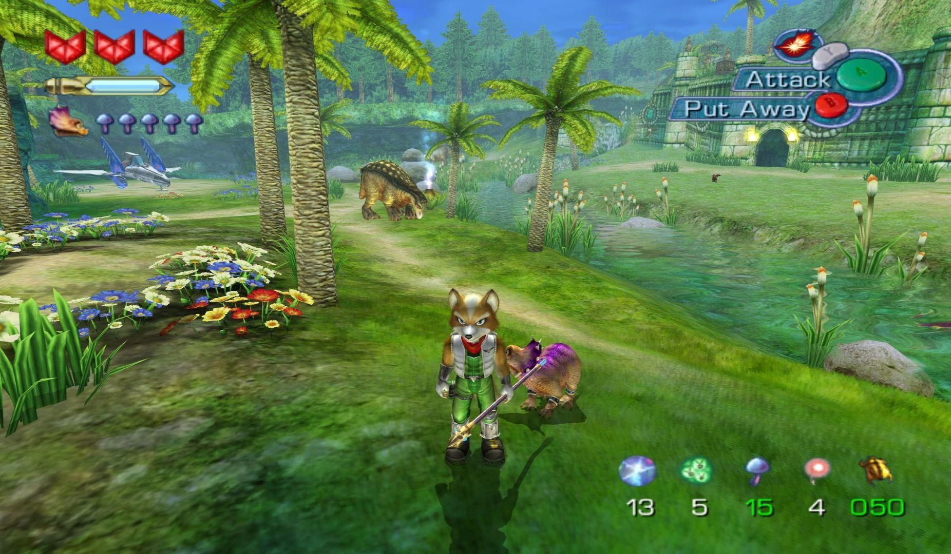 Fox McCloud exploring the colourful world of Sauria in Star Fox Adventures